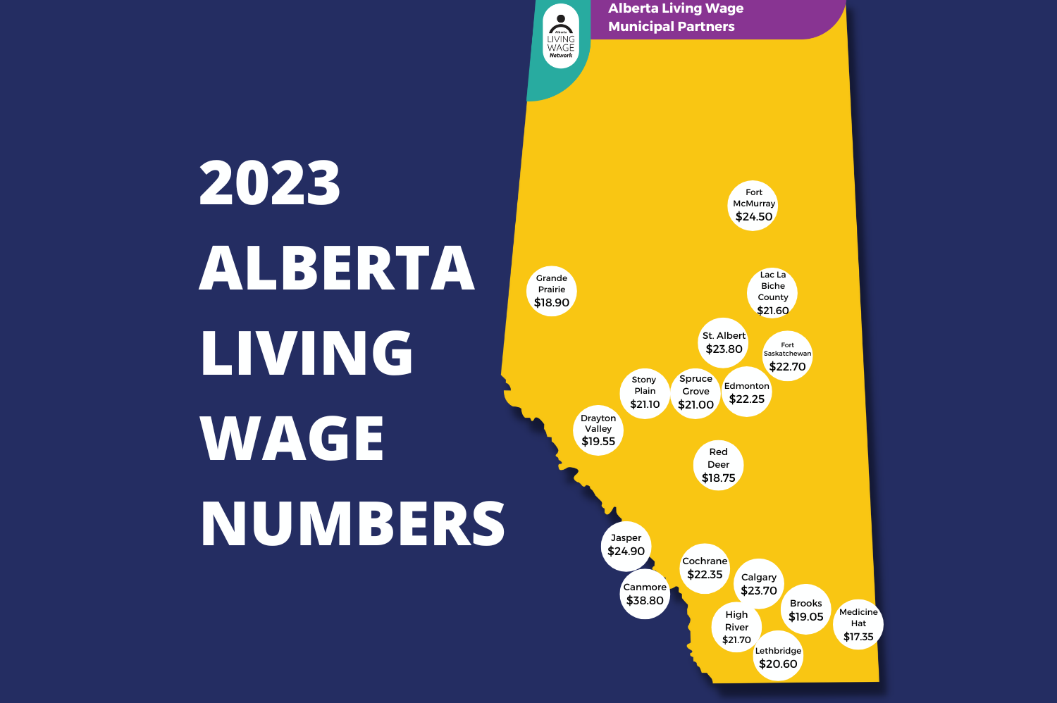 A map of living wage numbers in Alberta